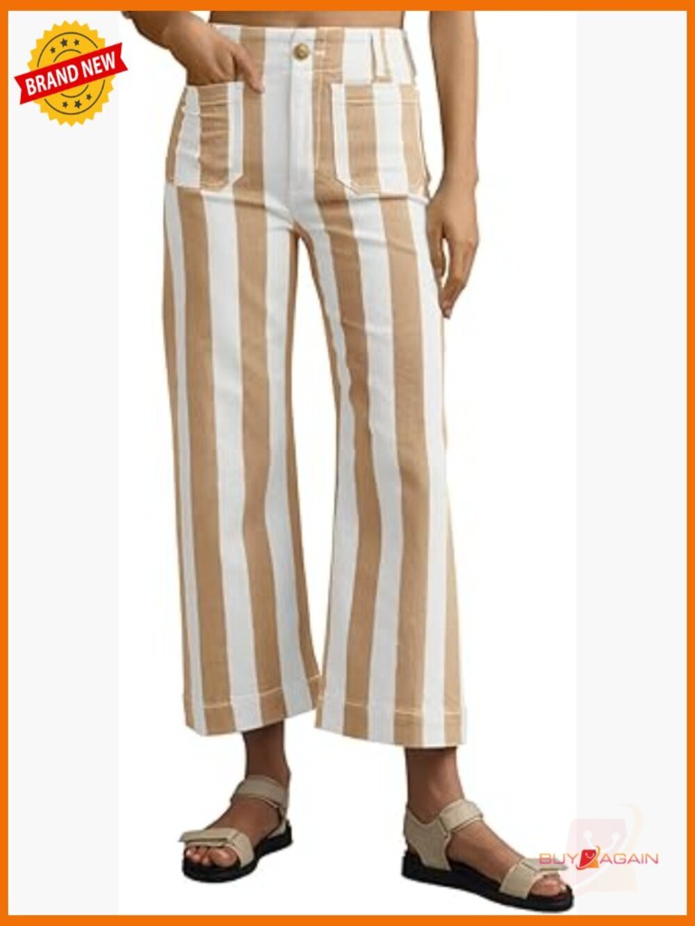 High Waisted Cropped Striped Jeans Stretchy Denim Pockets Straight Leg - Picture 1 of 7